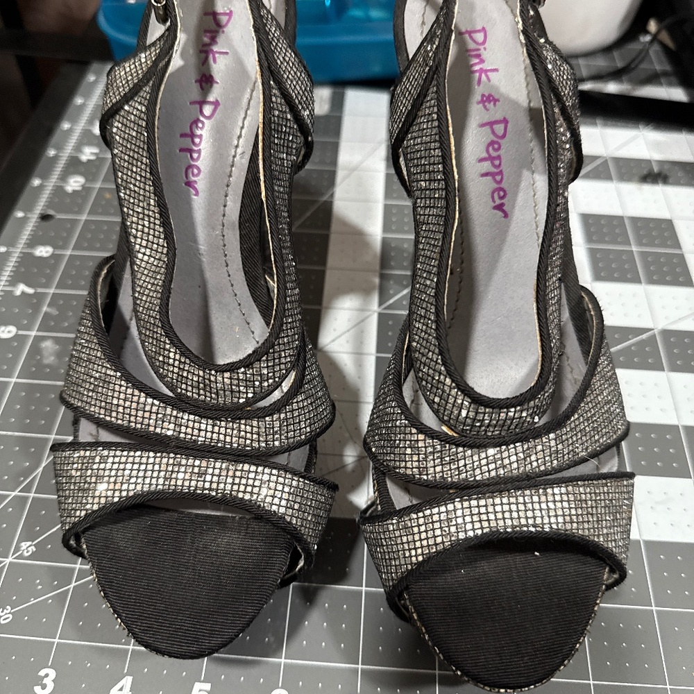 Pink and pepper platform heels